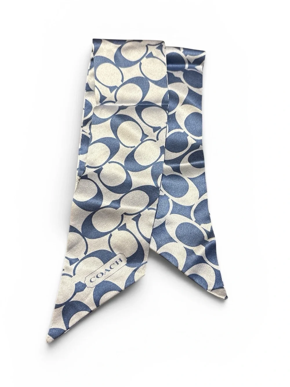 COACH Blue and White Monogram Silk Neck Scarf - Picture 5 of 6